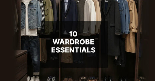 A minimalist wardrobe with 10 essential clothing items displayed neatly.